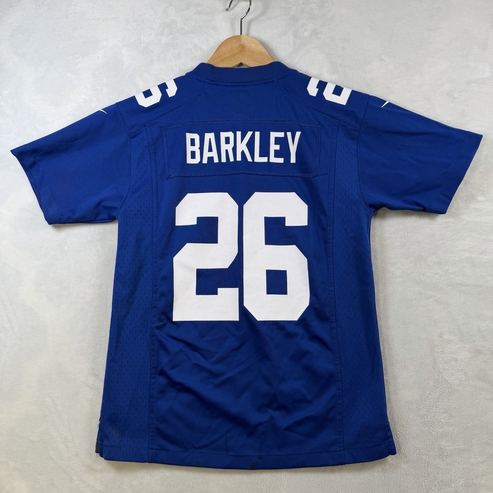 New York Giants NFL Football Nike Saquon Barkley Blue Youth Medium Jersey FLAWS